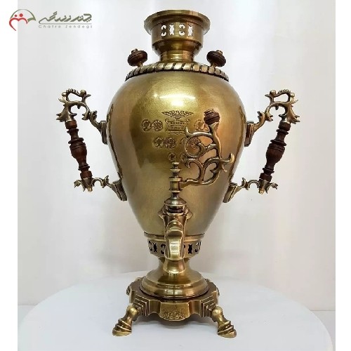 خرید آنلاین، سماور 6 لیتری زغالی برنجی مدل خمره ای در دو رنگ طلایی و آنتیک، پر کار و بسیار زیبا، کیفیت اعلاء، زیر قیمت بازار | هنرظریف