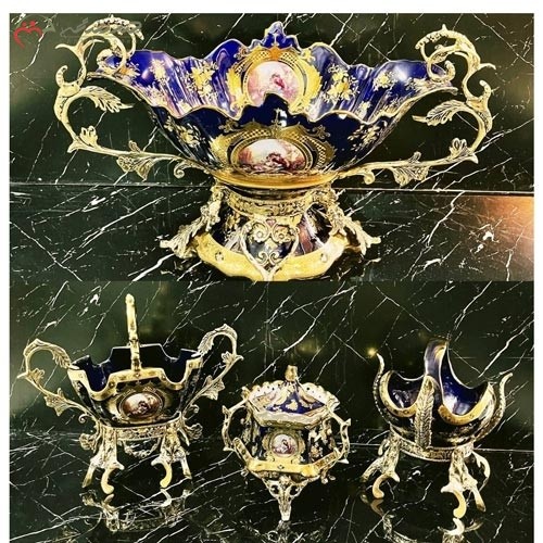 خرید آنلاین، ست پذیرایی برنزی ترکیبی چینی اصل، شکلات خوری و سبد های کوچک و بزرگ، پایه دار، با قیمت عالی | هنرظریف