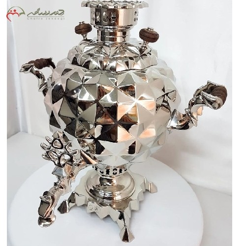 خرید، قیمت و مشخصاتسماور ذغالی 8 لیتری طرح هندسی و چند ضلعی با بدنه ی آبکاری شده ی نیکل، با کیفیت درجه یک، زیر قیمت بازار | هنرظریف