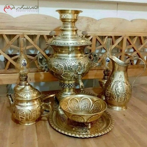خرید آنلاین، سرویس 5 پارچه سماور ذغالی برنجی 6 لیتری با ورق ضخیم، رنگ آنتیک همراه با ضمانت کیفیت، با قیمت مناسب | هنرظریف