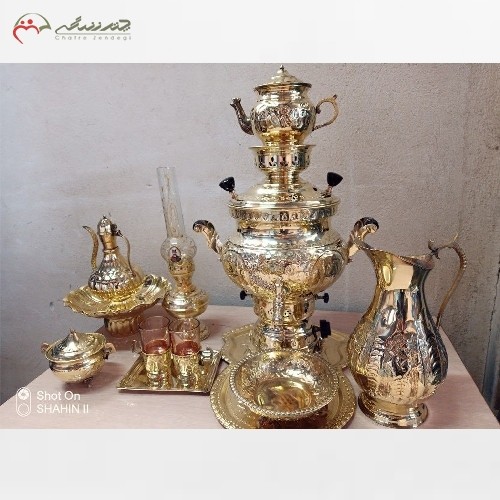 خرید آنلاین، سرویس کامل سماور ذغالی برنجی 12 تکه با ضمانت کیفیت و ثبات رنگ، شیک و آنتیک، به قیمت تولیدی | هنرظریف