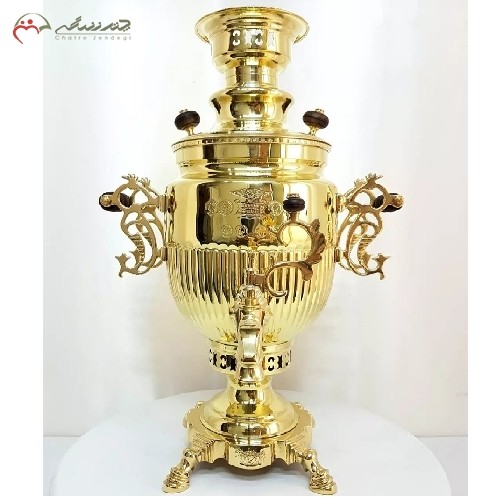 خرید آنلاین، سماور 6 لیتری زغالی برنجی با ورق ضخیم، ریخته گری شده به رنگ طلایی کد 114، کیفیت عالی همراه با گارانتی، زیر قیمت بازار | هنرظریف