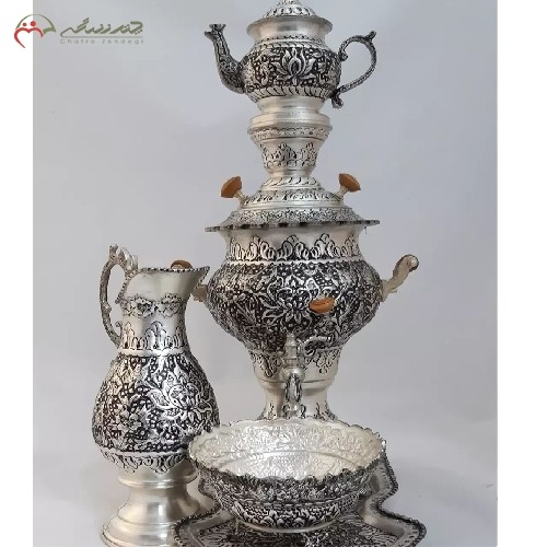 خرید آنلاین، سماور 4 لیتری ذغالی برنجی کد 116 در طرح گل و مرغ با آبکاری نقره و قلم دست، کیفیت اعلاء، زیر قیمت بازار | هنرظریف
