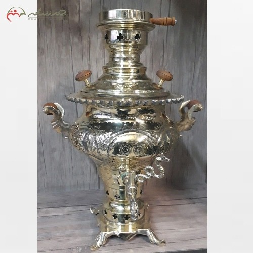 خرید آنلاین، سماور ذغالی برنجی4 لیتری لبه دار با ضخامت 8 دهم، قلم زنی زیبا، دارای ضمانت نامه، با قیمت مناسب | هنرظریف