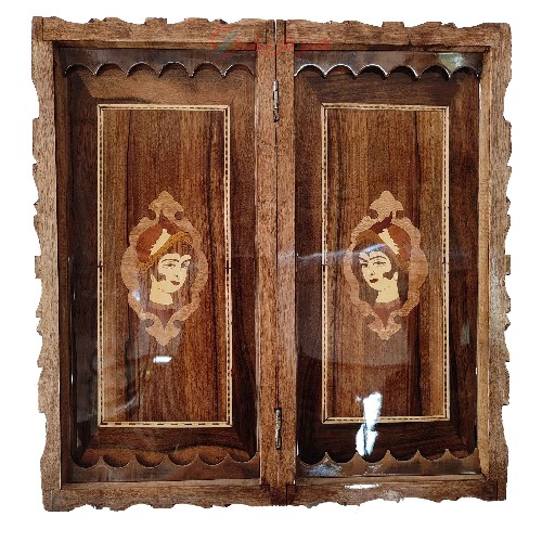 خرید، قیمت و مشخصات تخته نرد و شطرنج چوب گردو طرح قاب سینی معرق کاری دور کنده کاری - هنرظریف