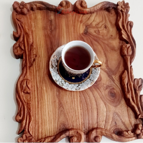 خرید، قیمت و مشخصات سینی مشبک جنس چوبی منبت کاری شده، طراحی بی نظیر - هنرظریف