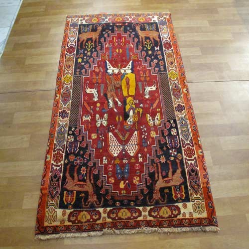 فرش دستبافت - خرید و قیمت فرش دستباف شيراز طرح لیلی و مجنون سایز قاليچه رنگ زمینه لاكي کد ۳۸۴۲۱ - هنرظریف