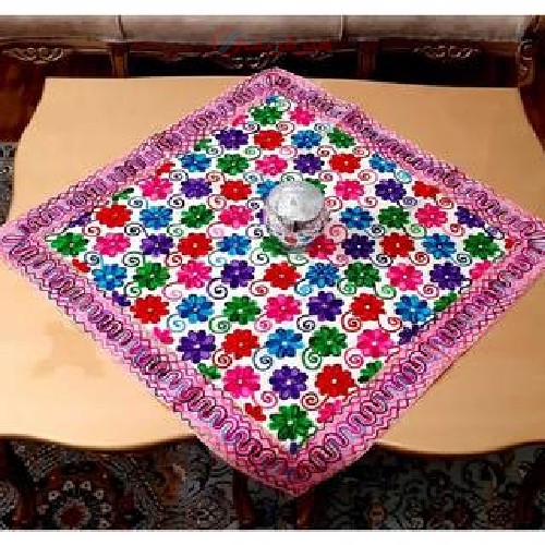 مشخصات کامل رومیزی سوزن دوزی و آینه کاری B-10، دوخته شده با پارچه کتان نخی با نخ های رنگی  | هنرظریف