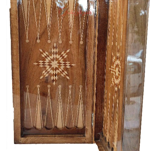 خرید، قیمت و مشخصات تخته نرد و شطرنج چوب گردو طرح هشت پر طراحی جدید - هنرظریف