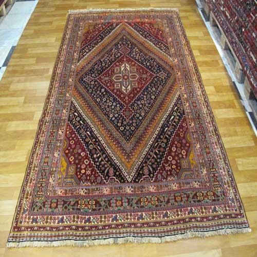 فرش دستبافت - خرید و قیمت فرش دستباف آنتیک قشقائي کشکولی طرح لچک و ترنج وزیر کد ۳۸۵۱۷ - هنرظریف