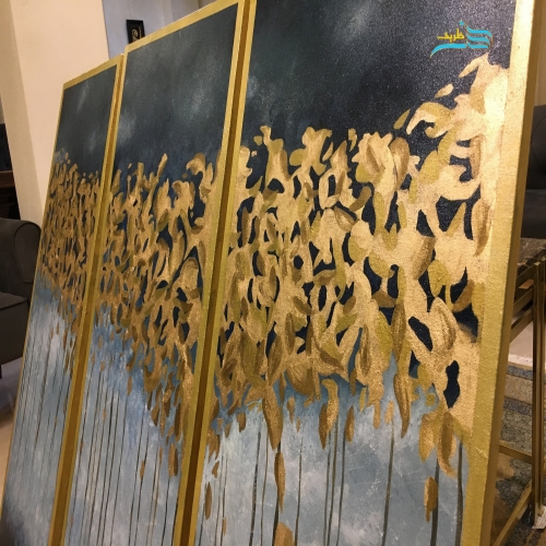 تابلوهای پاییز طلایی مزین شده به ورق طلا، کارشده با قاب نما و بدون نیاز به قاب