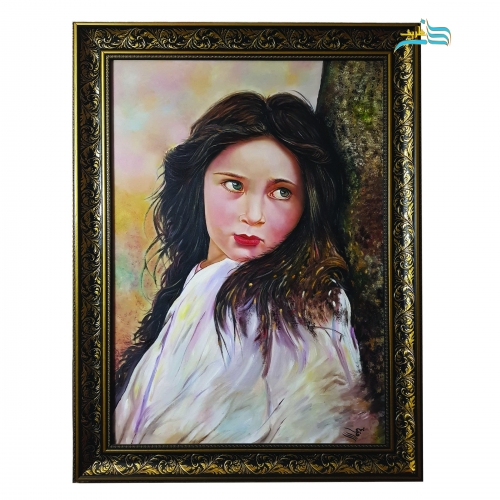 تابلو نقاشی رنگ روغن طرح دختر بچه با رنگ های طبیعی، شفاف و عمیق و طرحی زیبا