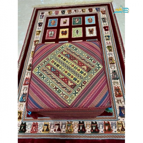 پاف صندلی گلیمی دستباف سیرجان مناسب پای مبل و تخت سنتی با رنگ طبیعی با کیفیت