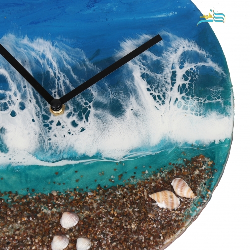 ساعت دیواری دژاوو طرح دریا ساخته شده از متریال درجه 1 چوب روس، رزین شفاف با کیفیت بالا