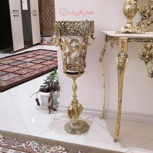 سطل زباله و جادستمال طرح بانو و مسیح جنس آلیاژ آلومنیوم آبکاری برنز