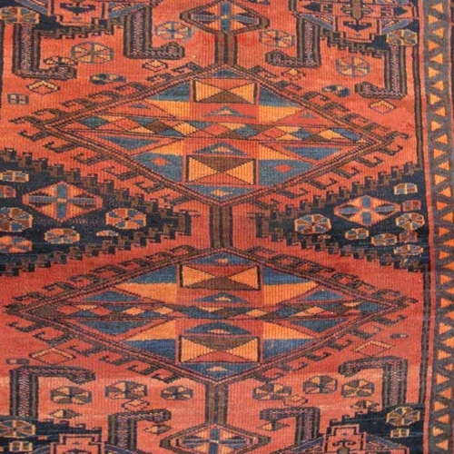 فرش دستباف لري طرح ۲ ترنج سایز قاليچه رنگ زمینه لاكي رنگ حاشیه سرمه اي کد ۳۹۱۴۱