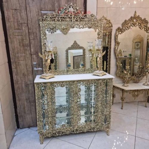 آینه کنسول ویترین دار برنزی، بسیار شیک و زیبا، رویه سنگ، ورق ضخیم، با ضمانت کیفیت کالا - هنرظریف