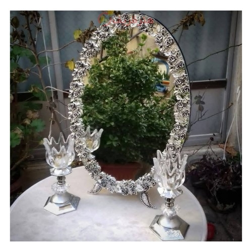 سرویس آینه و شمعدان عقد گل رز مناسب برای نامزدی و عقد، رنگ ثابت و تضمینی