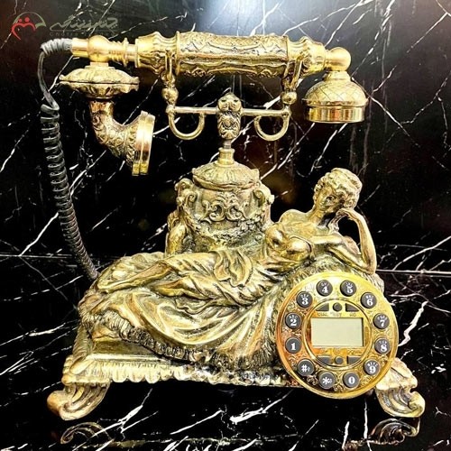 تلفن رومیزی برنزی سلطنتی در طرح برجسته بانوی زیبا طلایی رنگ، پایه دار