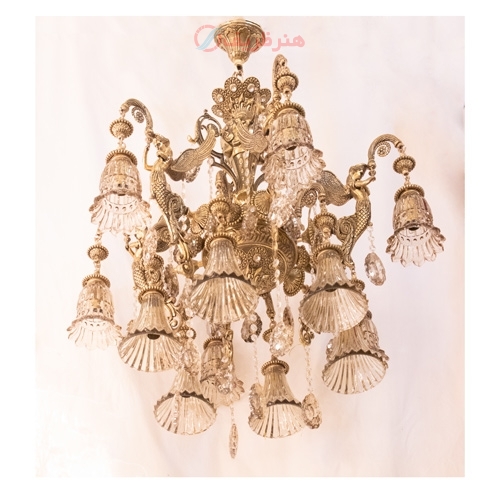 لوستر با شاخه های طرح فرشته و سر شاخه گل شیپوری طراحی خاص و زیبا - هنرظریف