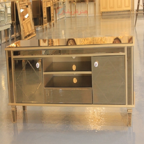 میز تلویزیون چوبی و آینه کاری شده با رویه شیشه ای