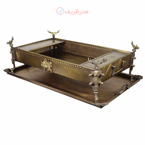 منقل زغالی برنجی مستطیل ۴ گوزن با سینی