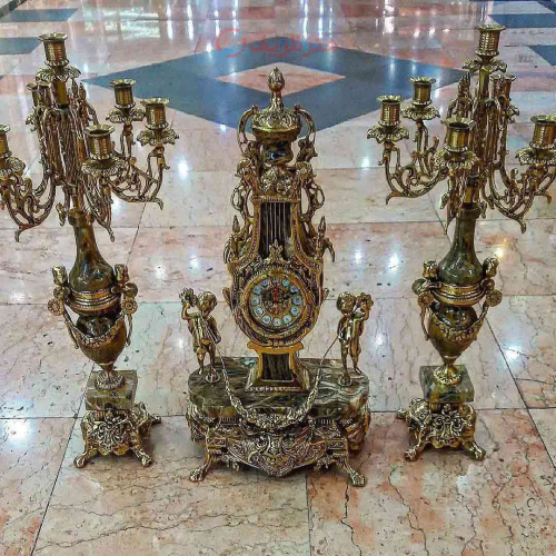 ساعت و شمعدان خروسی، تمام برنز- هنرظریف