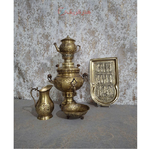 سرویس سماور زغالی برنجی سه لیتری ساده در سه طرح