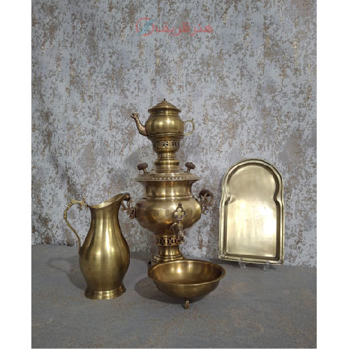 سرویس سماور زغالی برنجی سه و نیم لیتری مدل آینه پیچ در سه طرح_ هنرظریف