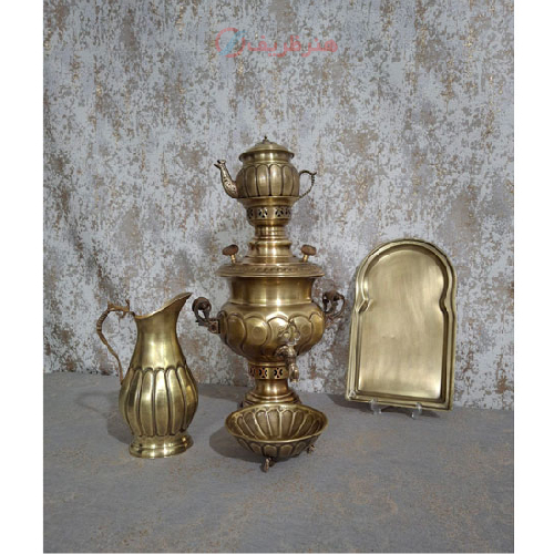 سرویس سماور زغالی برنجی سه و نیم لیتری مدل آینه پیچ در سه طرح