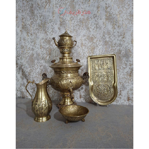 سرویس سماور زغالی برنجی هفت لیتری مدل ساده استکانی