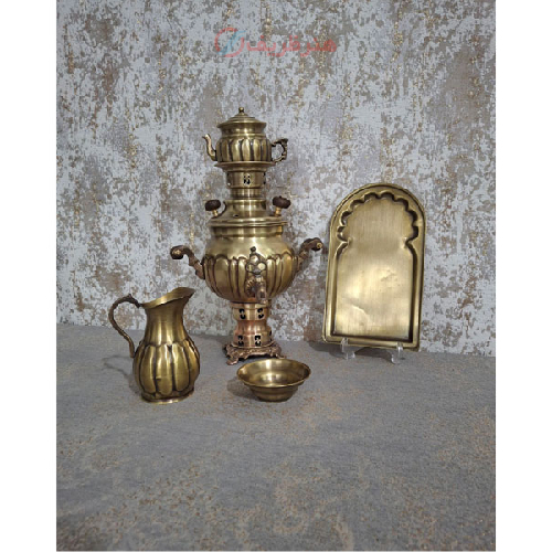 سرویس سماور زغالی برنجی یک لیتری مدل ساده در سه طرح