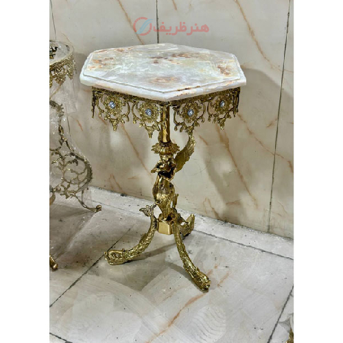 میز ‌پایه ماهی شش گوش برنزی مدل ستون شاه ملائکه_ هنرظریف