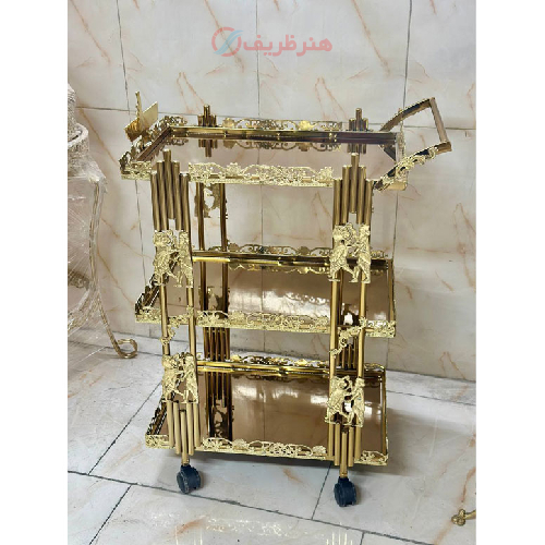 میز بار سه طبقه طرح هخامنشی با حاشیه گل_ هنرظریف