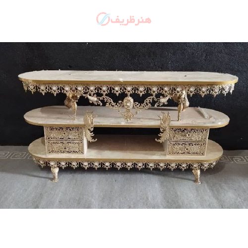 میز تلویزیون برنزی طرح سیمرغ چهار کشو