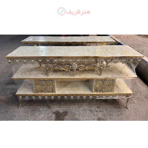 میز تلویزیون برنزی چهار کشو حاشیه گل دار
