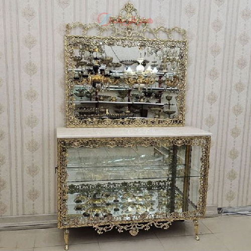 آینه کنسول برنزی مدل گل سرخ تاج دار