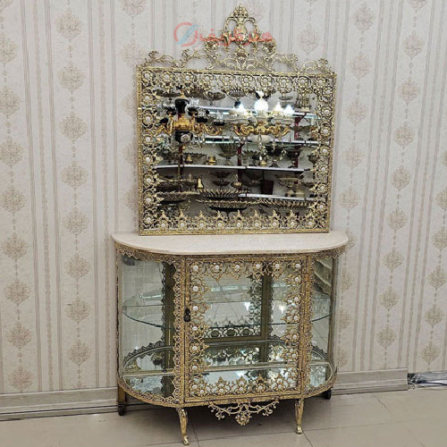 آینه کنسول برنزی ویترین دار مدل گل بزرگ