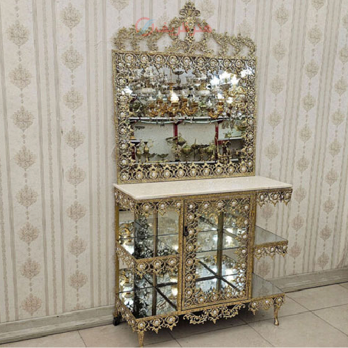 آینه کنسول برنز دو طبقه مدل تاج دار