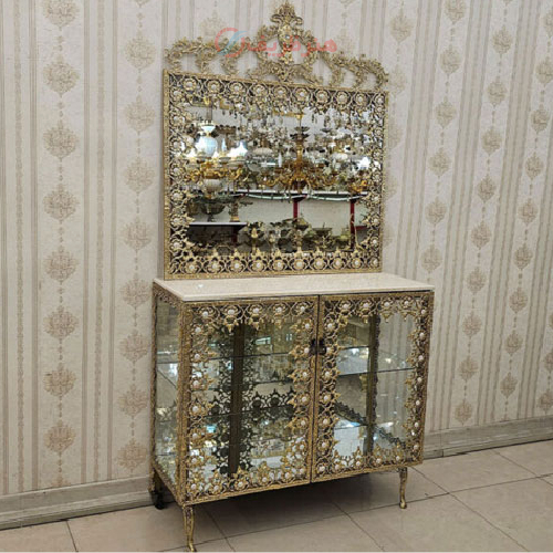 آینه کنسول برنزی مدل  مستطیل تاج دار