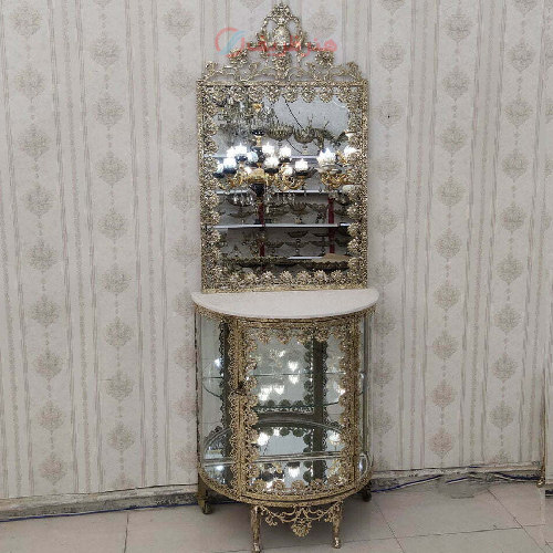 آینه کنسول برنزی مدل گل رز تاج دار_ هنرظریف