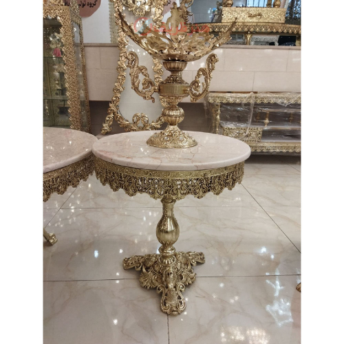 میز خاطره آلومینیومی قطر 50، رویه سنگ - هنرظریف