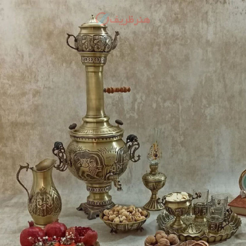 سرویس سماور زغالی برنجی شش لیتری_ هنرظریف
