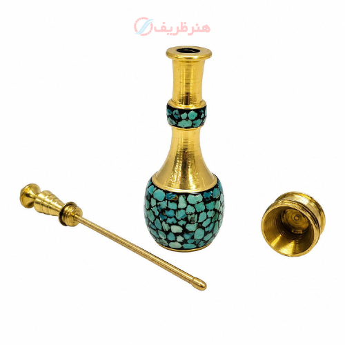 سرمه دان برنجی با فیروزه کوبی اصل نیشابور _هنرظریف