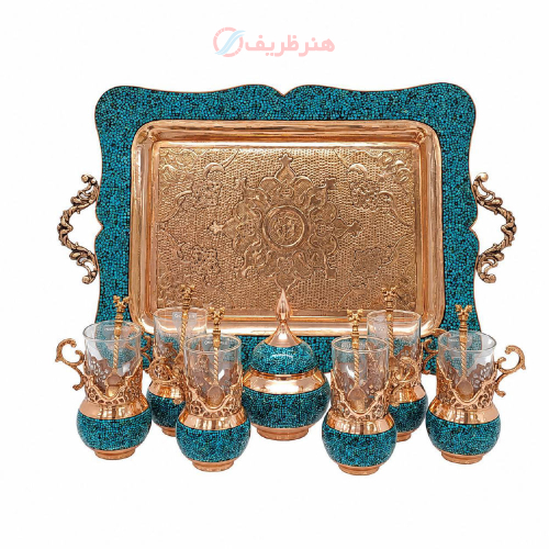سرویس چای خوری فیروزه کوبی و قلمه زنی شش نفره