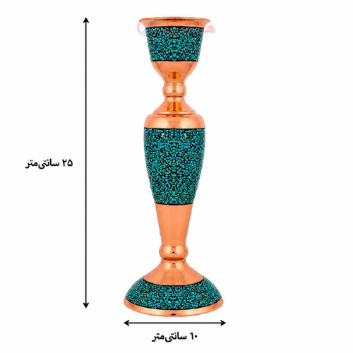 نمای دو عدد شمعدان فیروزه کوبی پرنسا با ارتفاع ۲۵ سانتی متر.