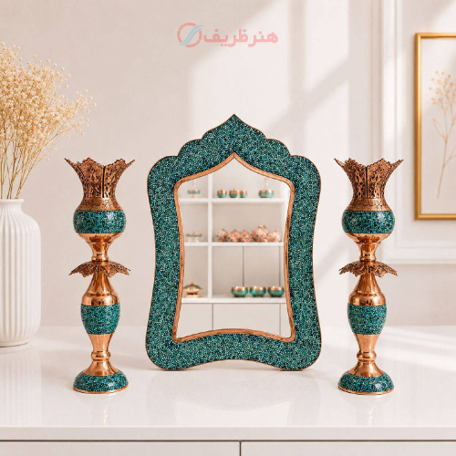 ست آینه و لاله فیروزه کوبی پرنسا ۵۰ و ۴۲ سانتی