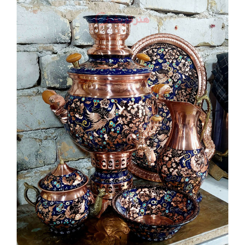 سرویس سماور مسی ۴ لیتری الماس‌تراش و پرداز نانو با قوری