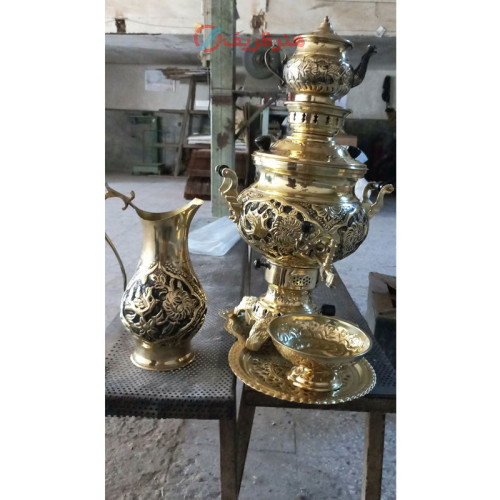 سماور گازی 6 لیتری مدل گل و مرغ با سرویس، رنگ ثابت و کیفیت فوق العاده عالی_ هنرظریف