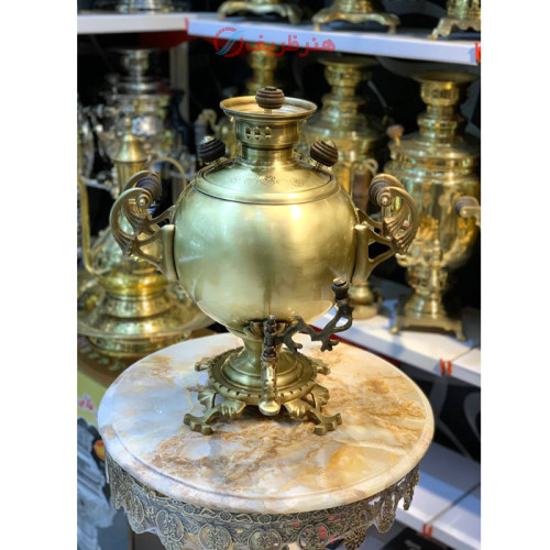 سماور زغالی 7 لیتری مدل چمپیون، دسته طوری جدید، مهر روسی خاص_ هنرظریف